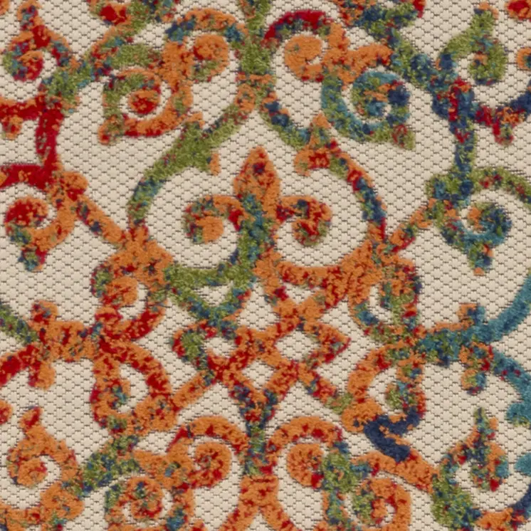 8' Ivory Blue Orange And Green Trellis Indoor Outdoor Runner Rug