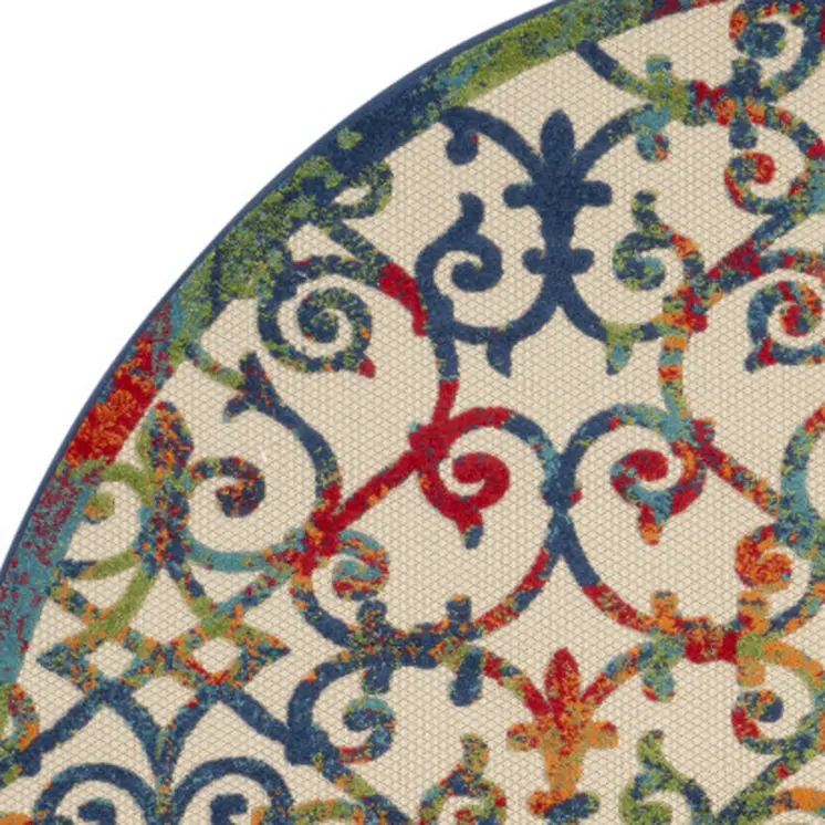 8' Ivory Blue Orange And Green Round Trellis Indoor Outdoor Area Rug