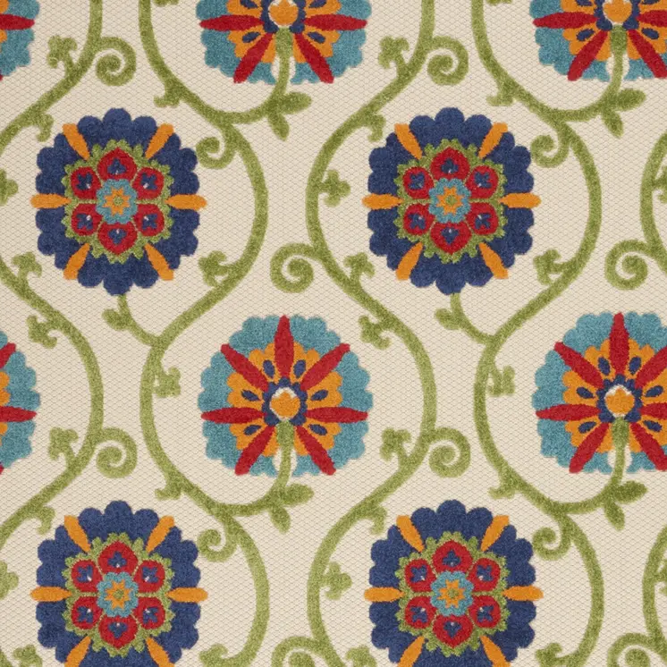 6' X 9' Navy Blue Beige Green Blue And Red Floral Indoor Outdoor Area Rug