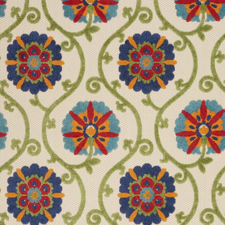 6' X 9' Navy Blue Beige Green Blue And Red Floral Indoor Outdoor Area Rug