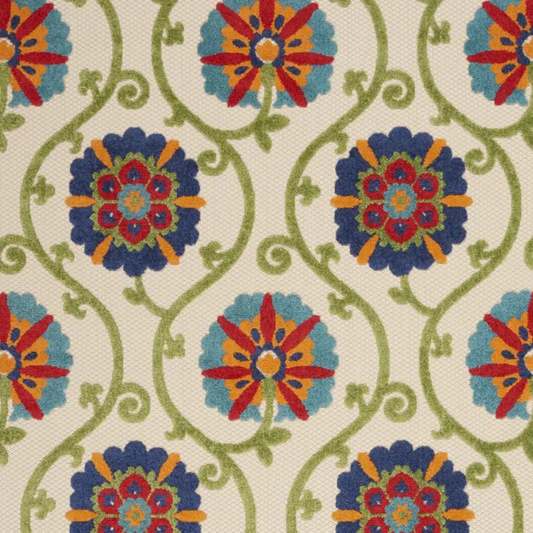 7' X 10' Navy Blue Beige Green Blue And Red Floral Indoor Outdoor Area Rug