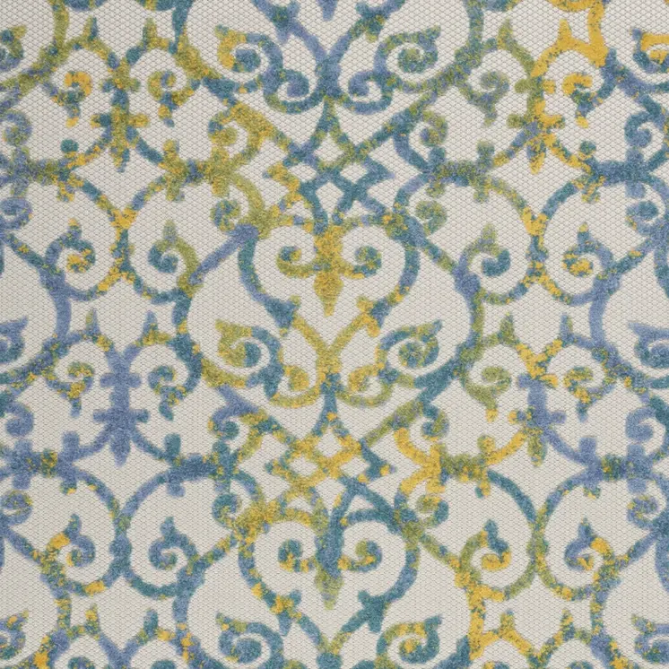 6' X 9' Ivory Blue And Yellow Trellis Indoor Outdoor Area Rug