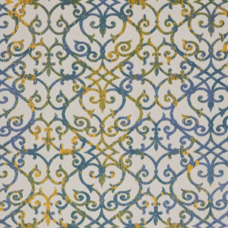 7' X 10' Ivory Blue And Yellow Trellis Indoor Outdoor Area Rug
