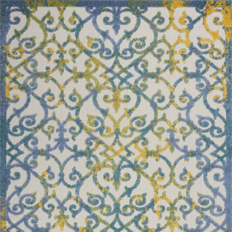 4' X 6' Ivory Blue And Yellow Trellis Indoor Outdoor Area Rug