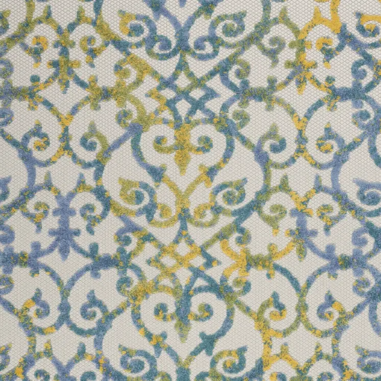 4' X 6' Ivory Blue And Yellow Trellis Indoor Outdoor Area Rug