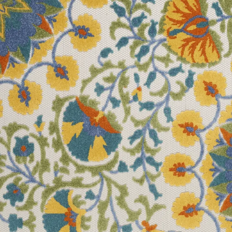 6' X 9' Ivory Blue Yellow And Orange Floral Indoor Outdoor Area Rug