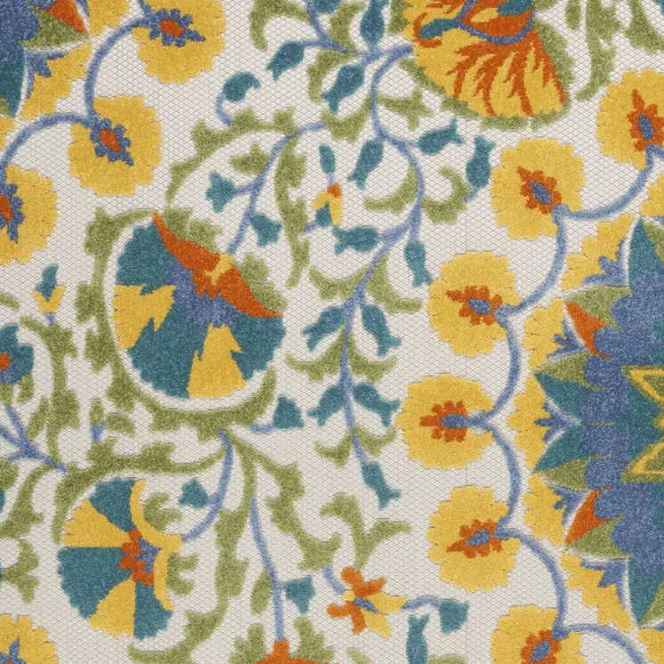 4' X 6' Ivory Blue Yellow And Orange Floral Indoor Outdoor Area Rug