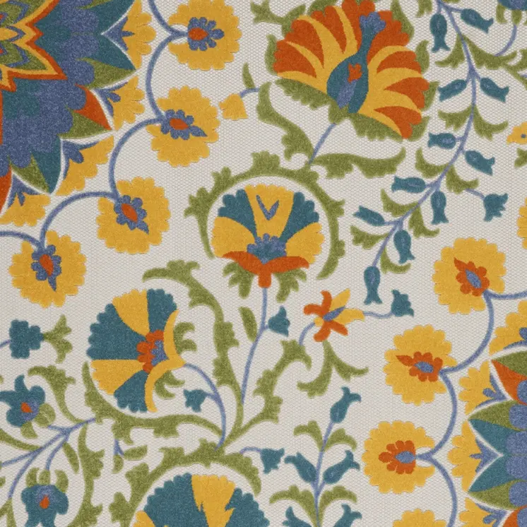 8' X 11' Ivory Blue Yellow And Orange Floral Indoor Outdoor Area Rug