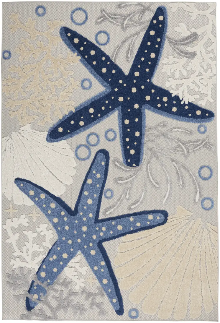 6' X 9' Navy Blue And Gray Starfish Indoor Outdoor Area Rug