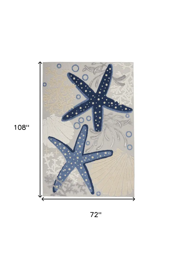 6' X 9' Navy Blue And Gray Starfish Indoor Outdoor Area Rug