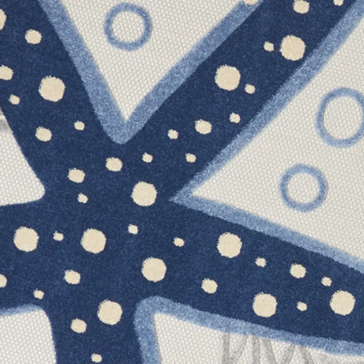 8' Navy Blue And Gray Round Starfish Indoor Outdoor Area Rug