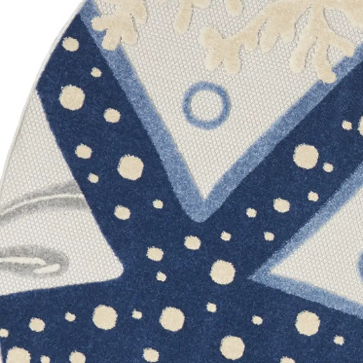 8' Navy Blue And Gray Round Starfish Indoor Outdoor Area Rug