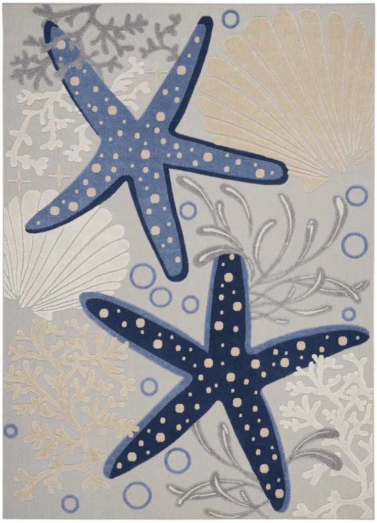 8' X 11' Blue And Gray Starfish Indoor Outdoor Area Rug