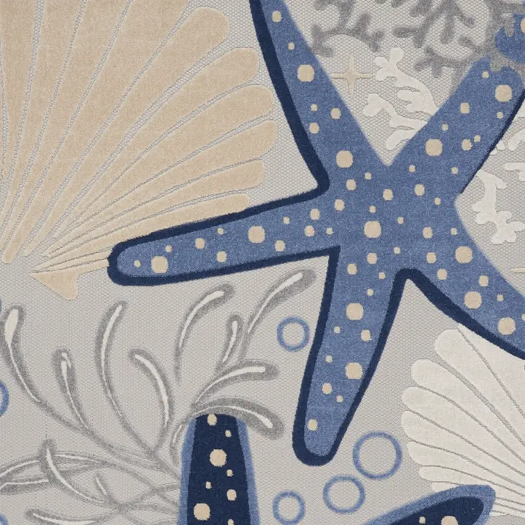 8' X 11' Blue And Gray Starfish Indoor Outdoor Area Rug