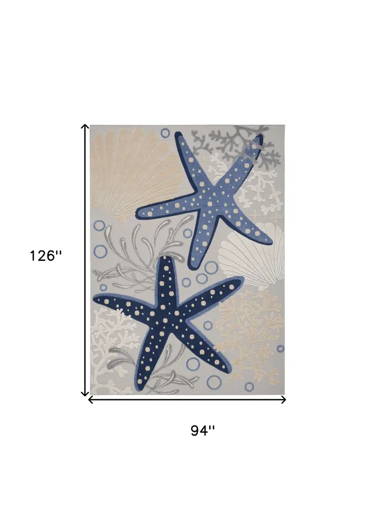 8' X 11' Blue And Gray Starfish Indoor Outdoor Area Rug