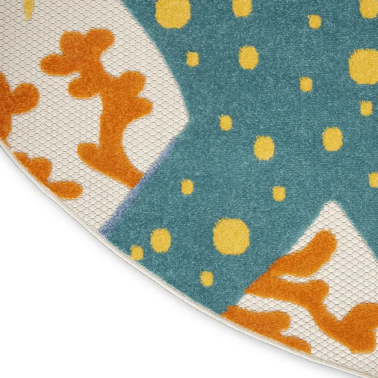 4' Blue Yellow And Orange Round Starfish Indoor Outdoor Area Rug