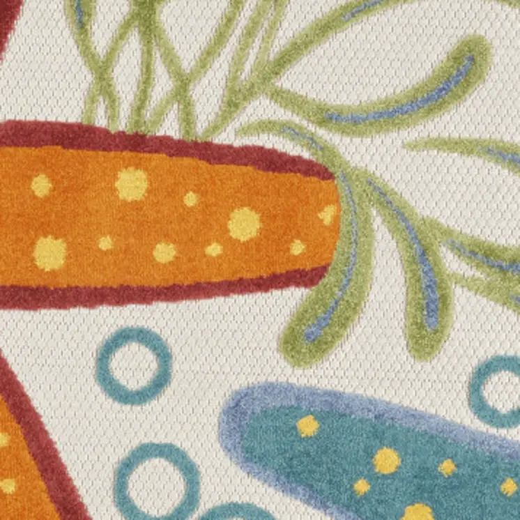5' Blue Yellow And Orange Round Starfish Indoor Outdoor Area Rug