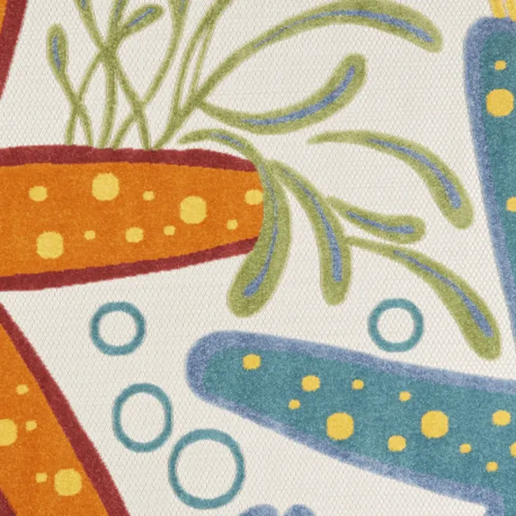 8' Blue Yellow And Orange Round Starfish Indoor Outdoor Area Rug