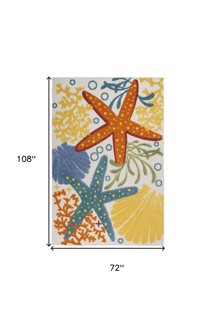 6' X 9' Blue Yellow And Orange Starfish Indoor Outdoor Area Rug