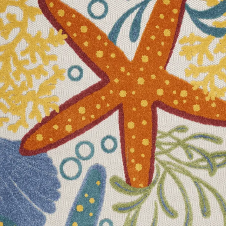 6' X 9' Blue Yellow And Orange Starfish Indoor Outdoor Area Rug