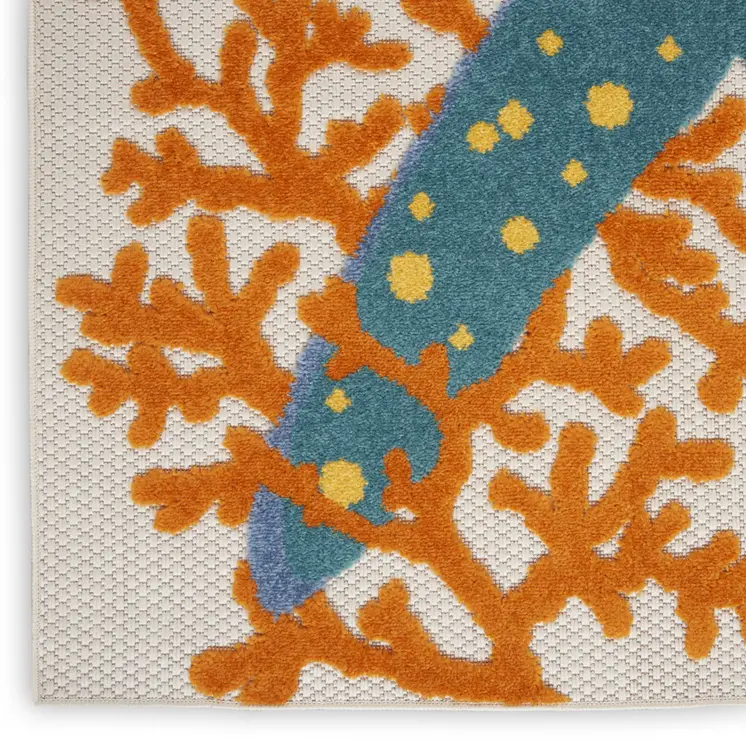 7' X 10' Blue Yellow And Orange Starfish Indoor Outdoor Area Rug