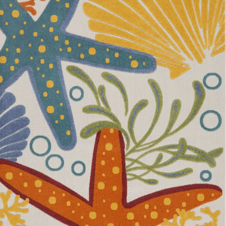 7' X 10' Blue Yellow And Orange Starfish Indoor Outdoor Area Rug