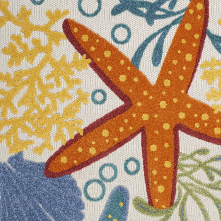 4' X 6' Blue Yellow And Orange Starfish Indoor Outdoor Area Rug