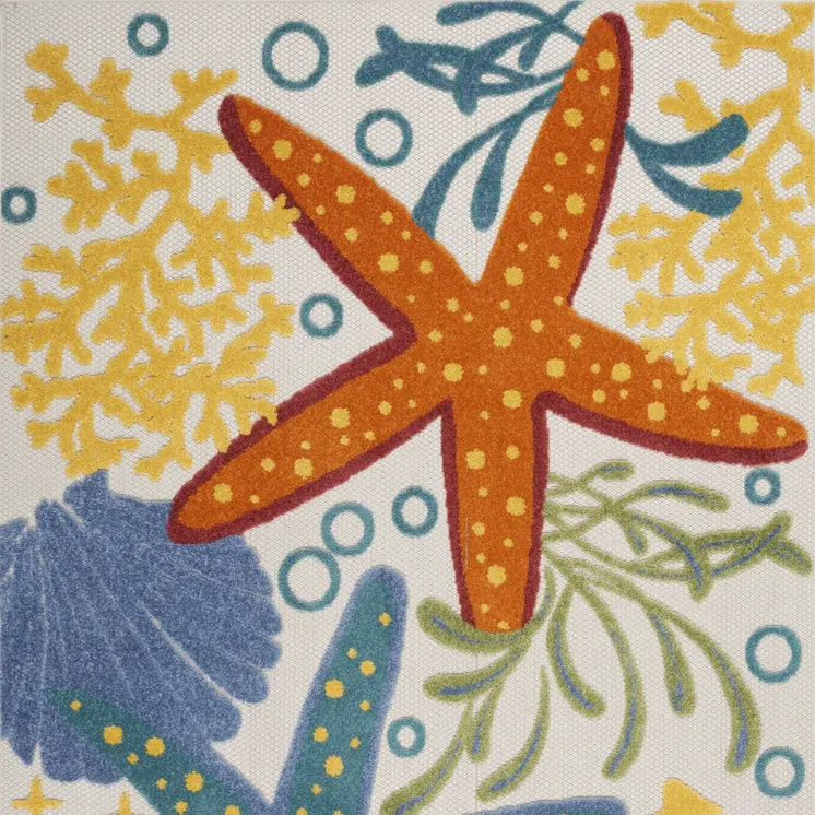 5' X 8' Blue Yellow And Orange Starfish Indoor Outdoor Area Rug
