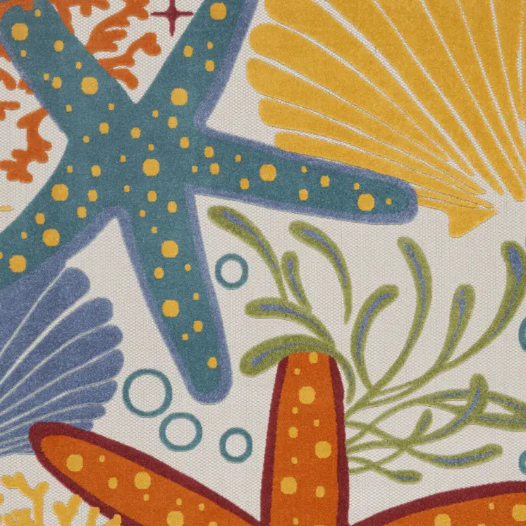 8' X 11' Blue And Yellow Starfish Indoor Outdoor Area Rug