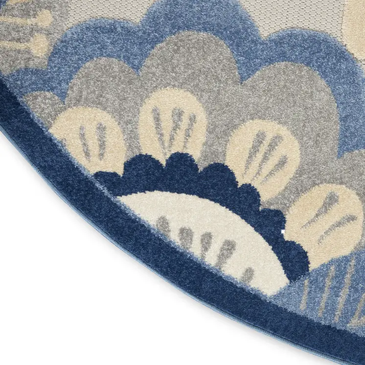 8' Blue And Gray Round Floral Indoor Outdoor Area Rug