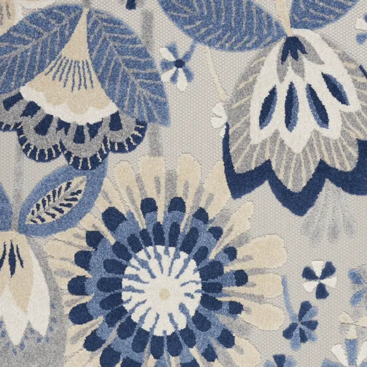 4' X 6' Blue And Gray Floral Indoor Outdoor Area Rug