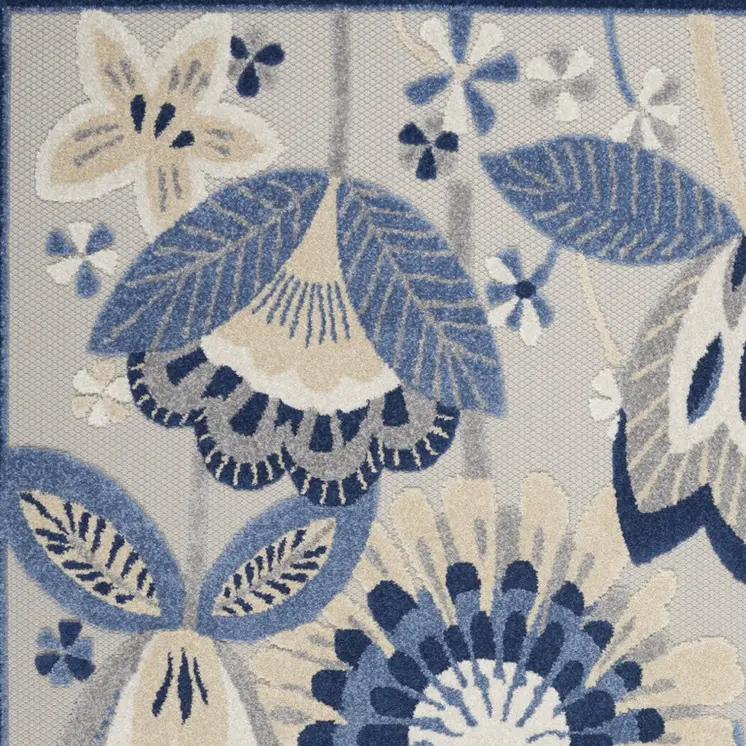4' X 6' Blue And Gray Floral Indoor Outdoor Area Rug