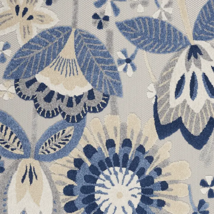 5' X 8' Blue And Gray Floral Indoor Outdoor Area Rug