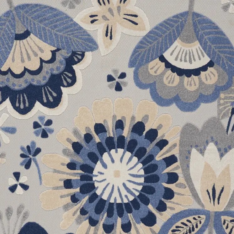 7' X 10' Blue And Gray Floral Indoor Outdoor Area Rug