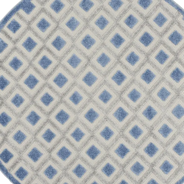 4' Blue And Gray Round Geometric Indoor Outdoor Area Rug