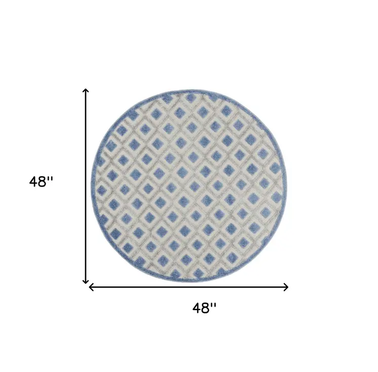 4' Blue And Gray Round Geometric Indoor Outdoor Area Rug