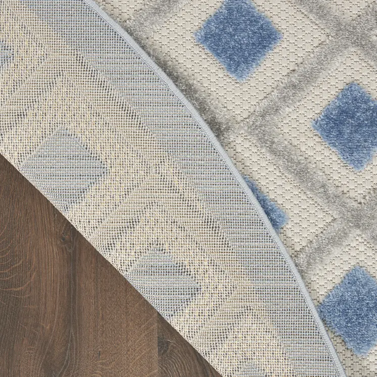 5' Blue And Gray Round Geometric Indoor Outdoor Area Rug