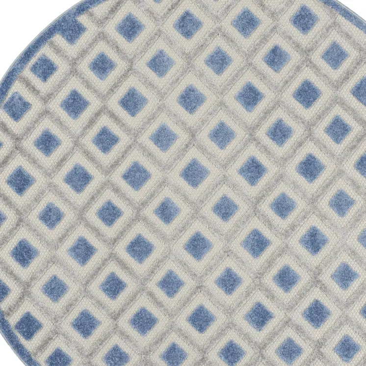 5' Blue And Gray Round Geometric Indoor Outdoor Area Rug