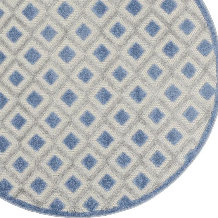 5' Blue And Gray Round Geometric Indoor Outdoor Area Rug