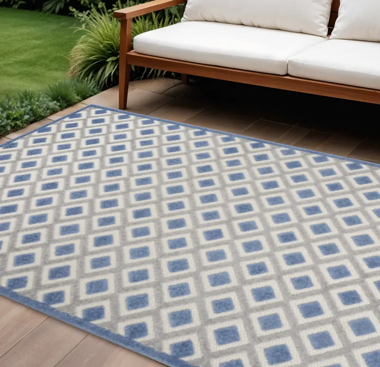 6' X 9' Blue And Gray Geometric Indoor Outdoor Area Rug