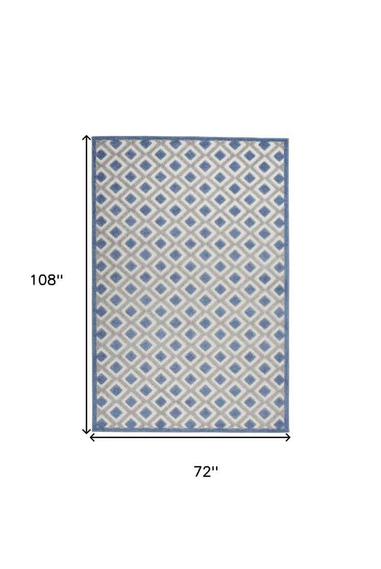 6' X 9' Blue And Gray Geometric Indoor Outdoor Area Rug