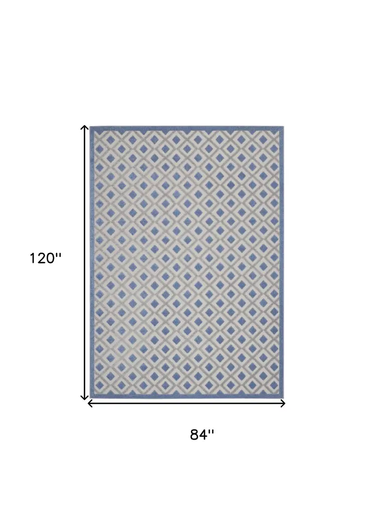 7' X 10' Blue And Gray Geometric Indoor Outdoor Area Rug