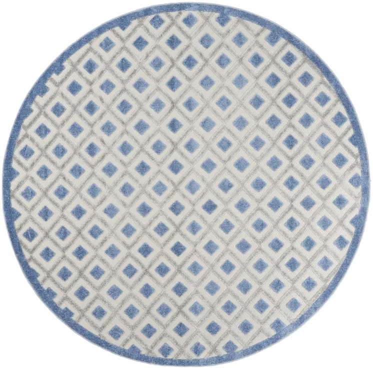 8' Blue And Gray Round Geometric Indoor Outdoor Area Rug