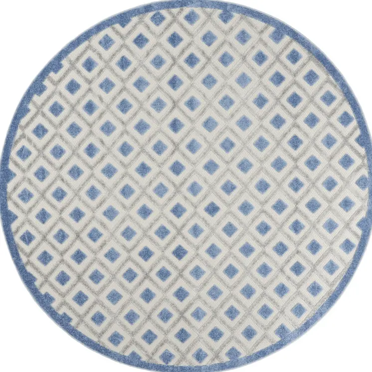 8' Blue And Gray Round Geometric Indoor Outdoor Area Rug