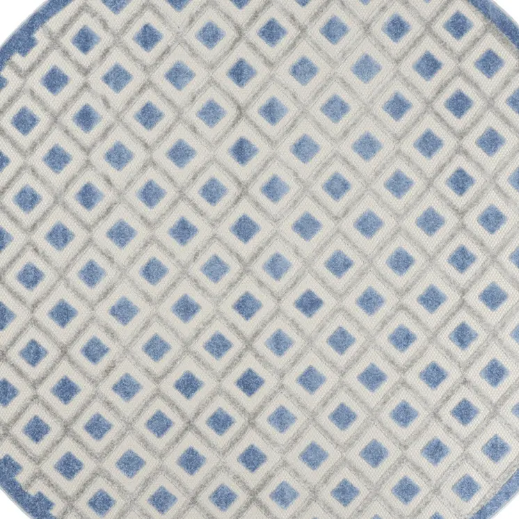 8' Blue And Gray Round Geometric Indoor Outdoor Area Rug