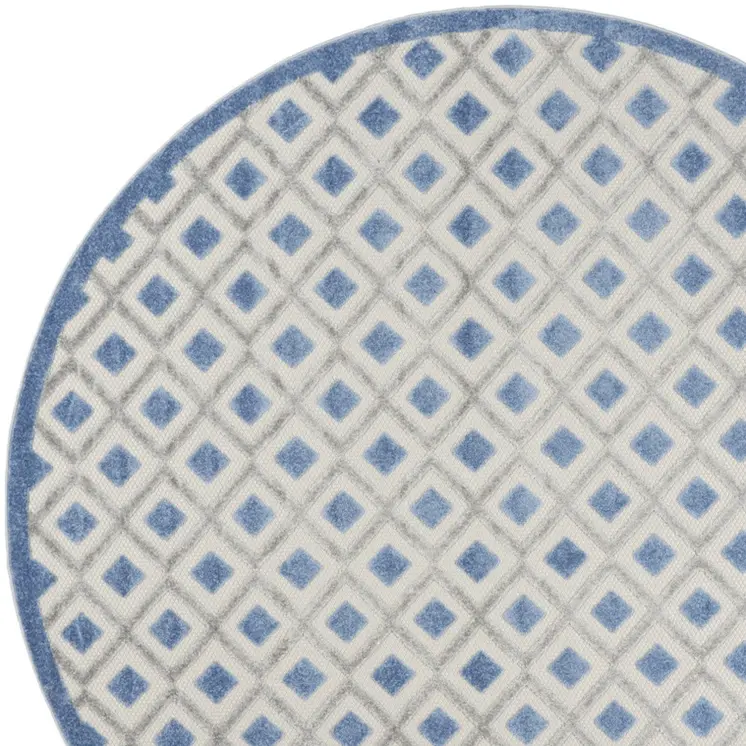 8' Blue And Gray Round Geometric Indoor Outdoor Area Rug