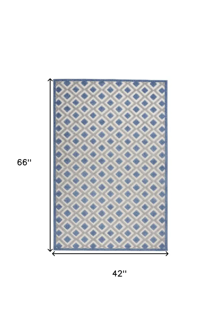 4' X 6' Blue And Gray Geometric Indoor Outdoor Area Rug