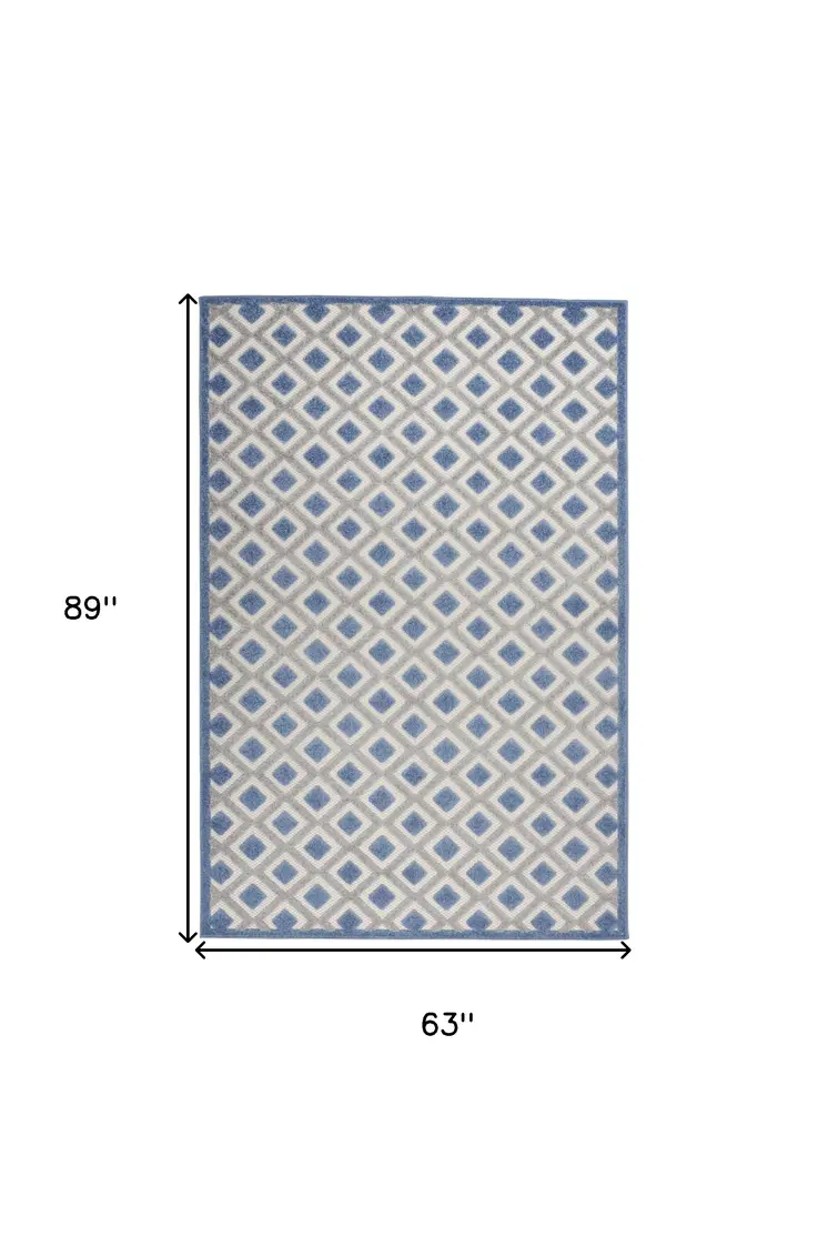 5' X 8' Blue And Gray Geometric Indoor Outdoor Area Rug