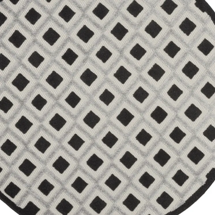 4' Black And White Round Geometric Indoor Outdoor Area Rug