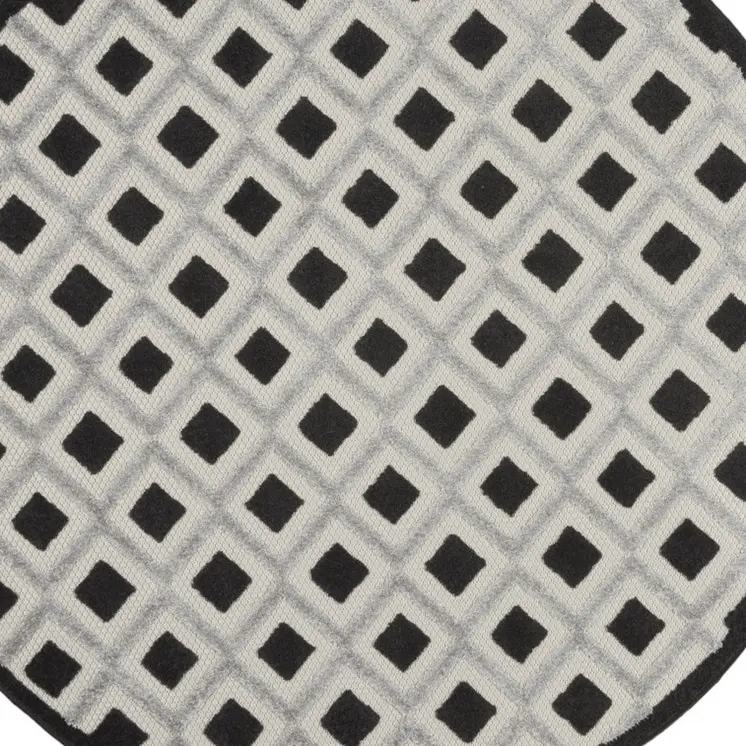 4' Black And White Round Geometric Indoor Outdoor Area Rug